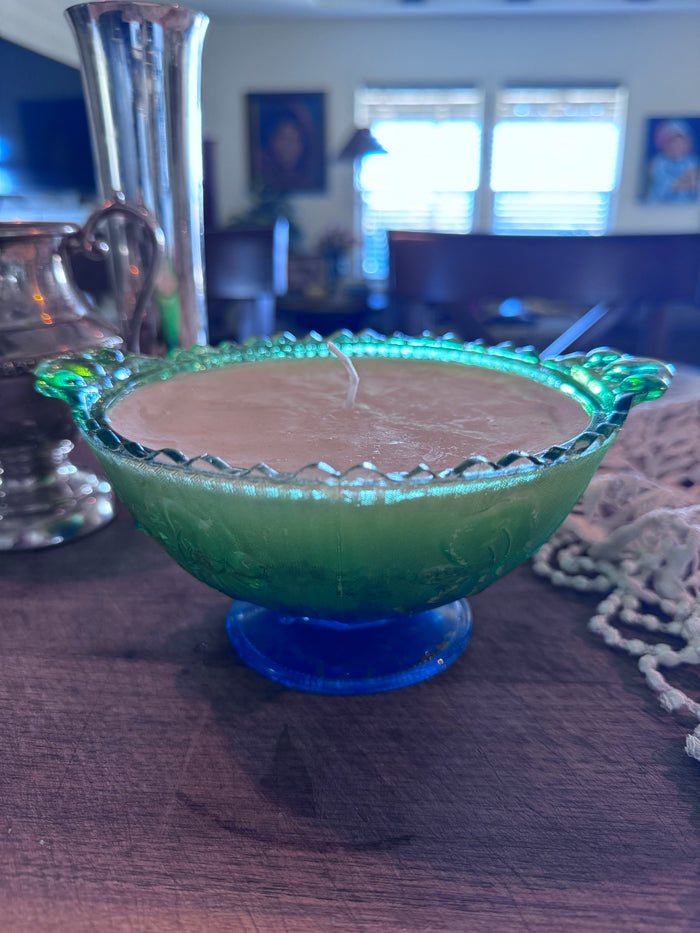 Green Blue Glass Candle