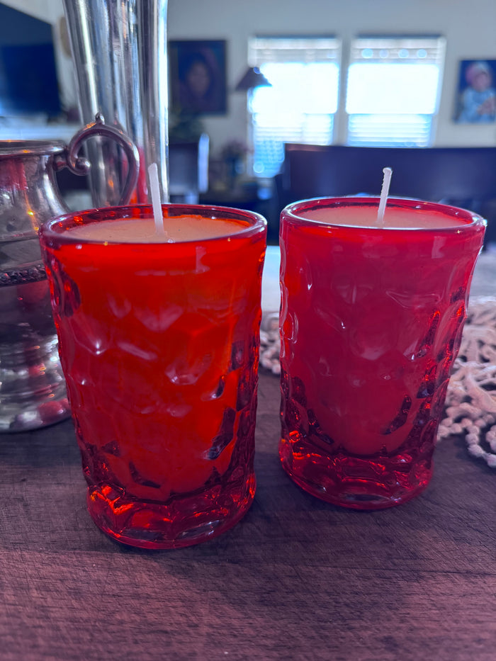 Red Glass Candles ~ Two!