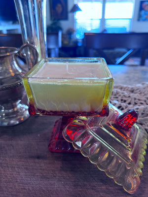 Red & Yellow Glass Candle with Lid