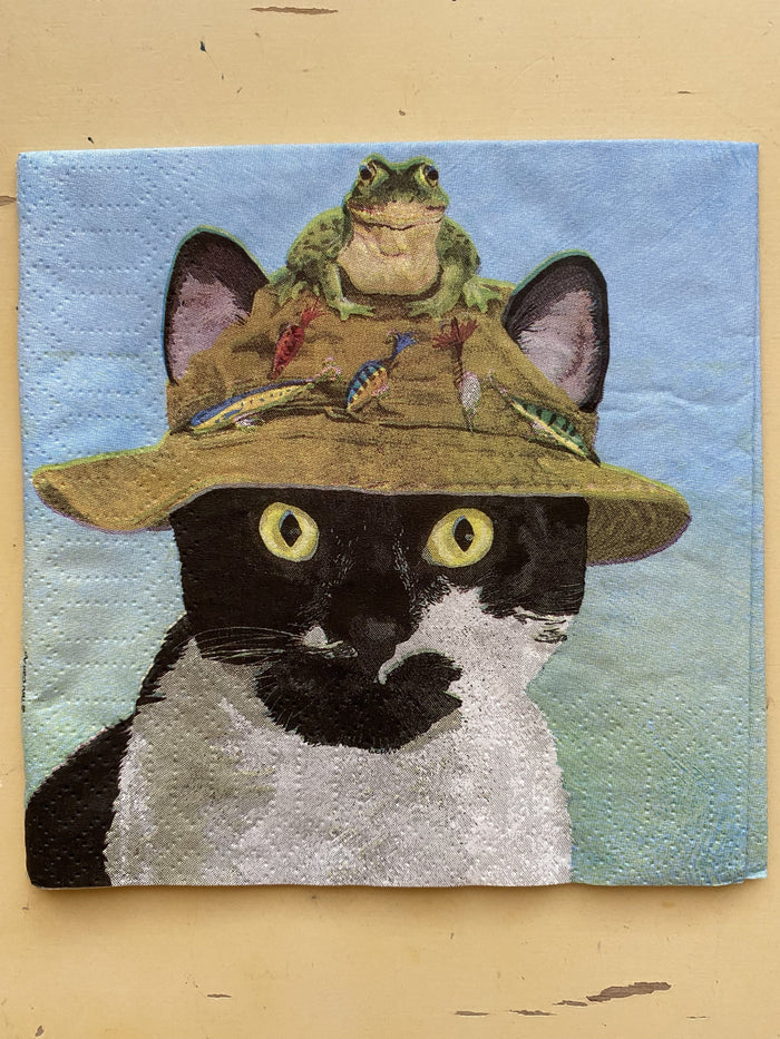 Frog Hat Cat Napkin